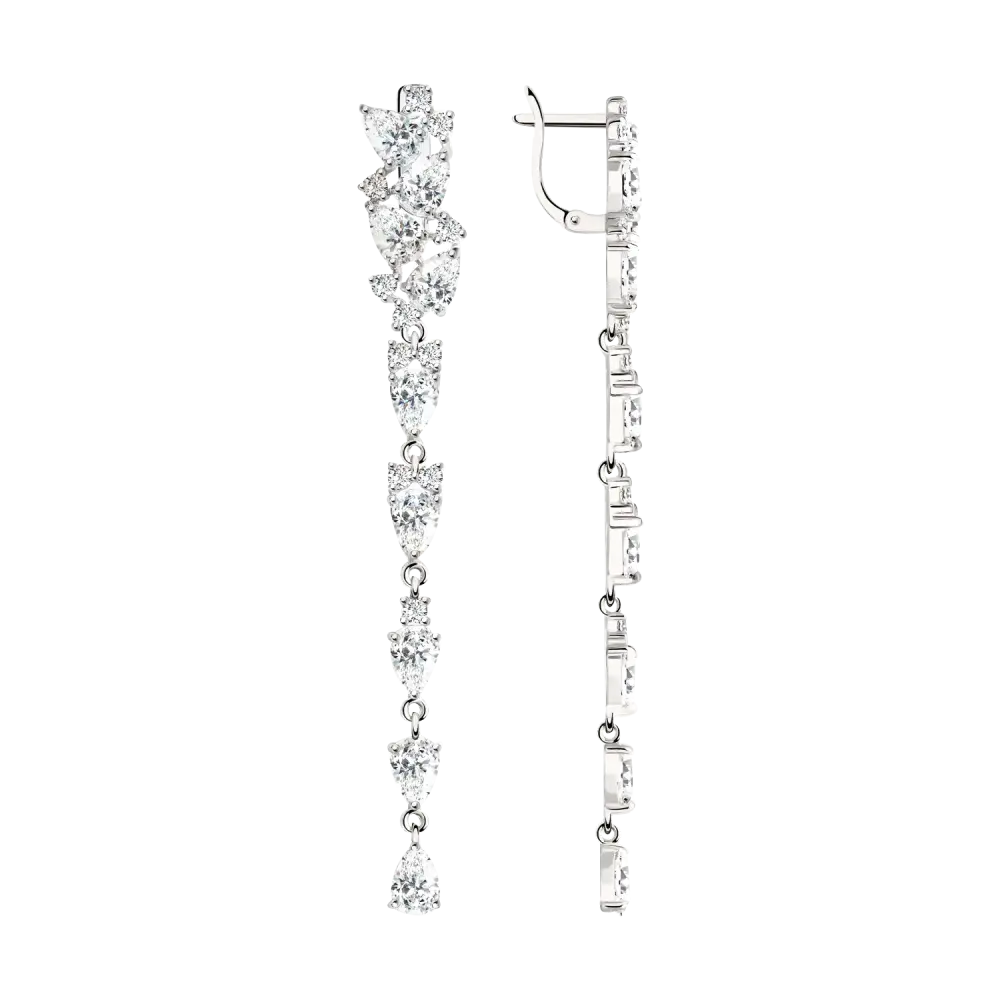 Product image 1 of the product “Earrings “Long Stone Cascade” in 925 Sterling Silver with Cubic Zirconia ”