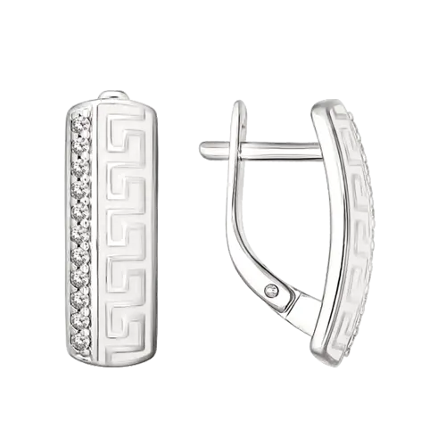 Product image 1 of the product “Earrings “Meander with Stone Row” in 925 Sterling Silver with Cubic Zirconia ”
