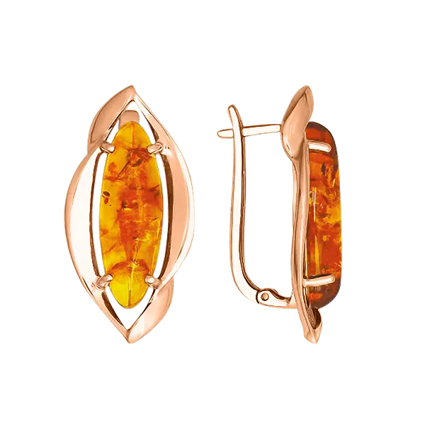 Product image 1 of the product “Earrings “Navette in Frame” in Gold-Plated 925 Sterling Silver with Amber ”