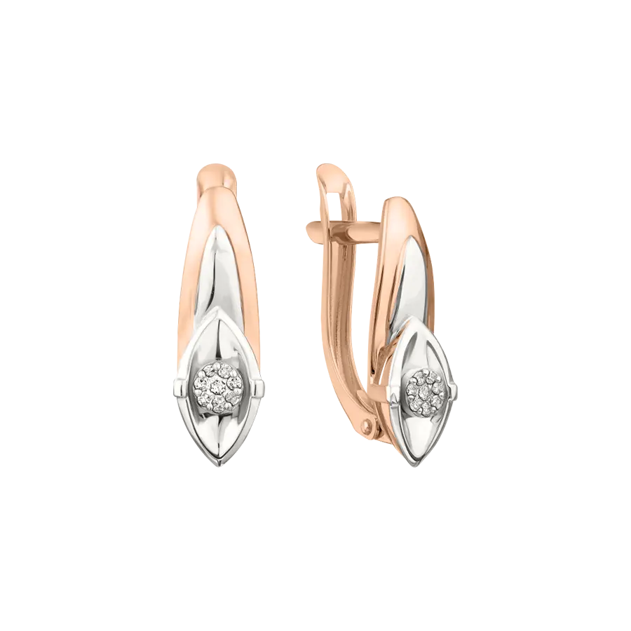 Artikelbild 1 des Artikels “Ohrringe „Navette mit Solitär“ aus 585 Bicolor-Gold mit Brillanten, Höhe 17 mm “