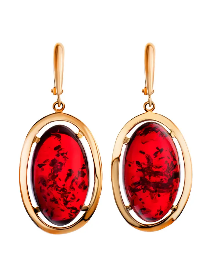 Product image 1 of the product “Earrings “Oval in Frame” in Gold-Plated 925 Sterling Silver with Amber, Height 50 mm ”