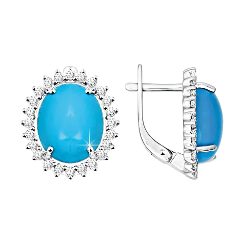 Artikelbild 1 des Artikels “Ohrringe „Oval im Zackenkranz“ aus 925 Silber mit Zirkonia und Türkis “