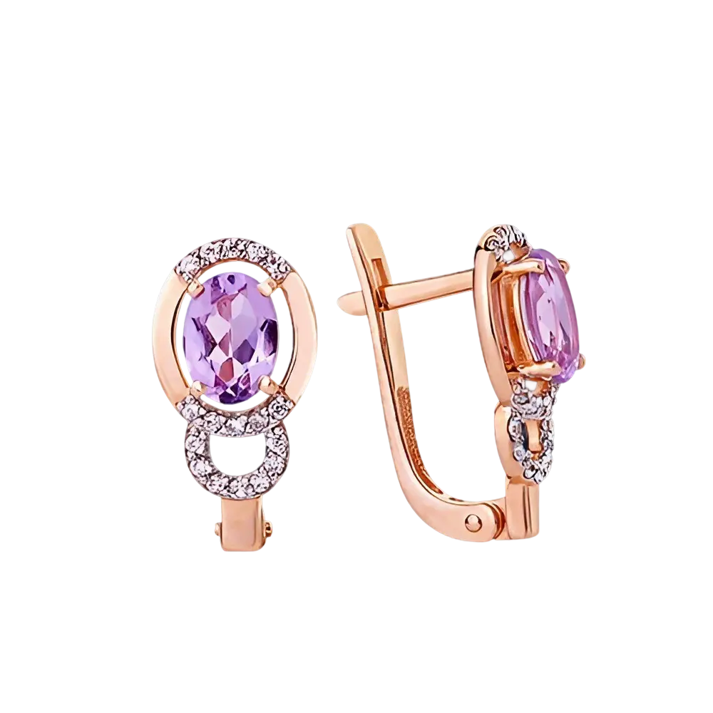 Product image 1 of the product “Earrings “Oval with Stone Halo” in 585 Rose Gold with Cubic Zirconia and Amethyst ”