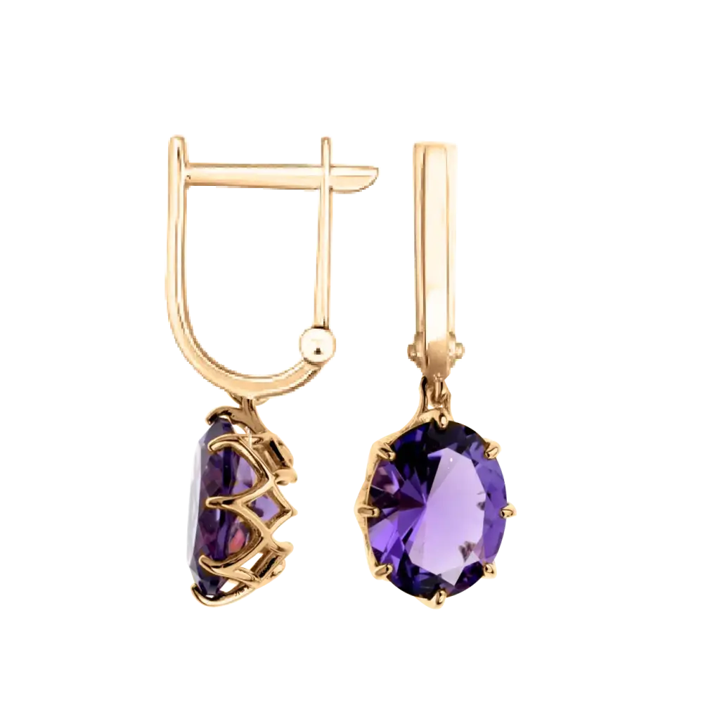 Artikelbild 1 des Artikels “Ohrringe „Oval Tropfen in Krappen“ aus 585 Rotgold mit Amethyst “