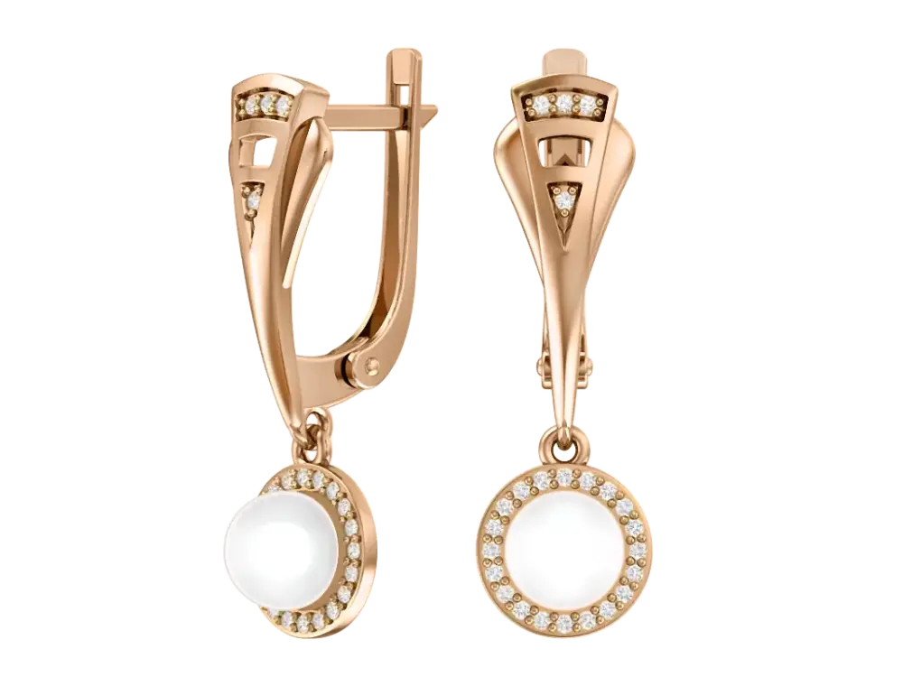 Product image 1 of the product “Earrings “Pearl in Stone Ring” in 585 Rose Gold with Cubic Zirconia and Pearls ”