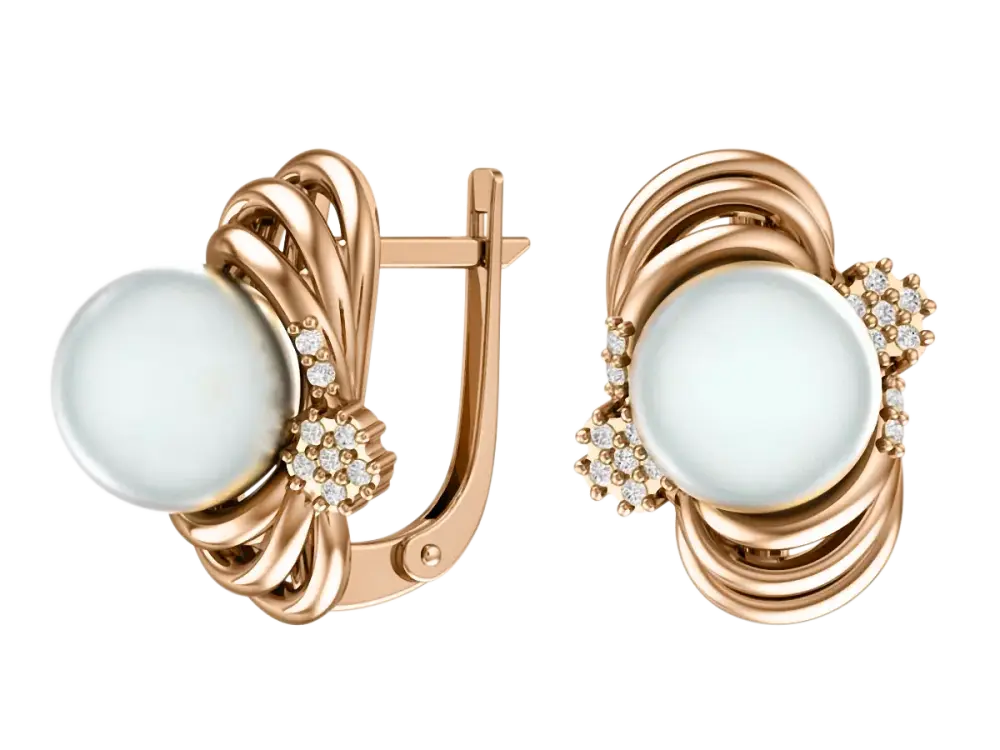 Product image 1 of the product “Earrings “Pearl with Loop Band” in 585 Rose Gold with Cubic Zirconia and Pearls ”