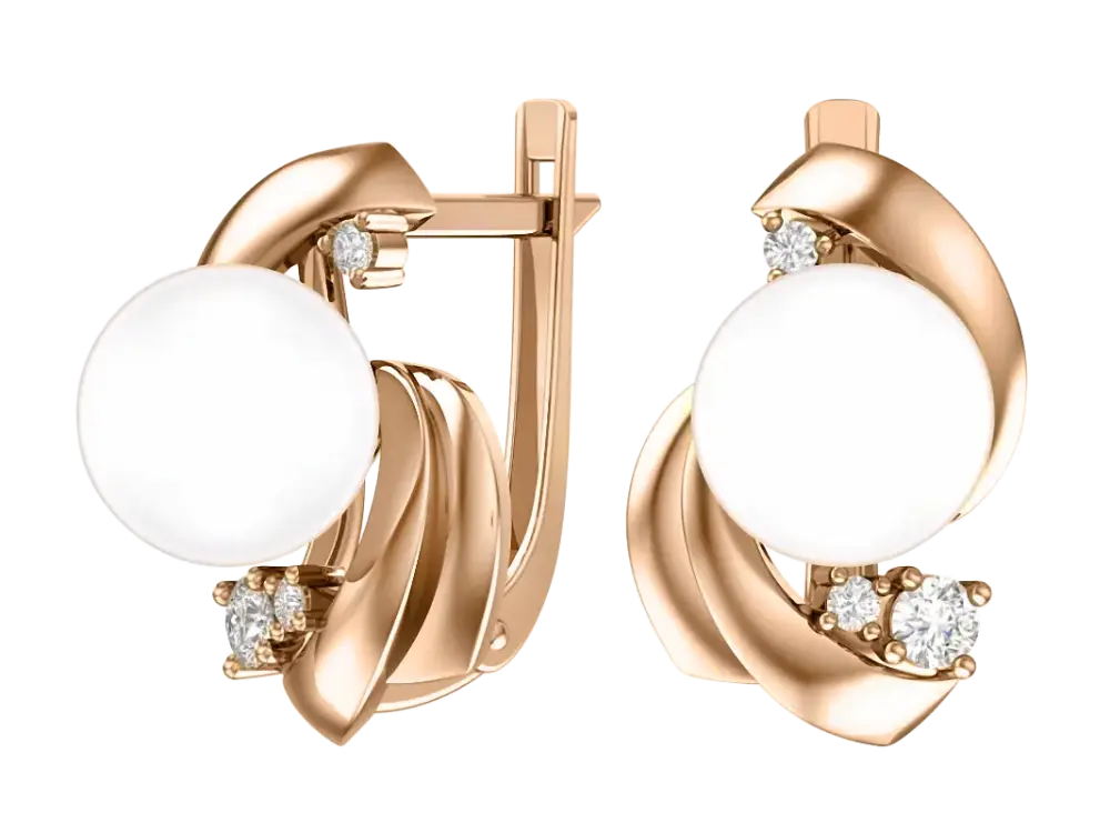 Product image 1 of the product “Earrings “Pearl with Sweep” in 585 Rose Gold with Cubic Zirconia and Pearls ”