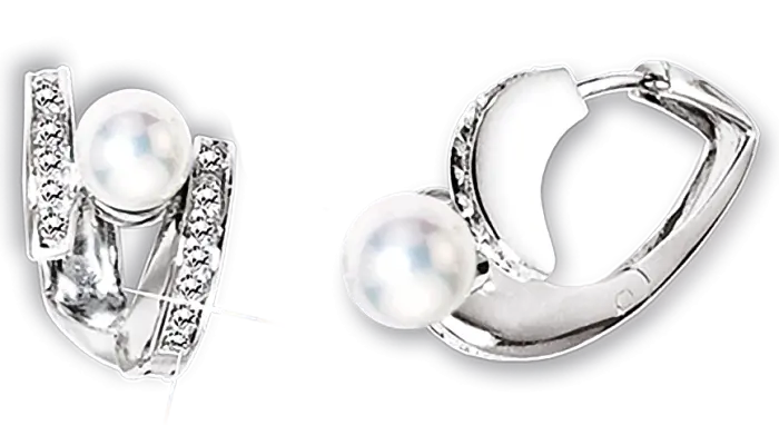 Artikelbild 1 des Artikels “Ohrringe „Perle mit Schwung“ aus 925 Silber mit Zirkonia und Perlen “