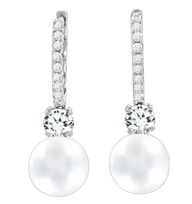Product image 1 of the product “Earrings “Pearl with Solitaire” in 925 Sterling Silver with Cubic Zirconia and Pearls ”