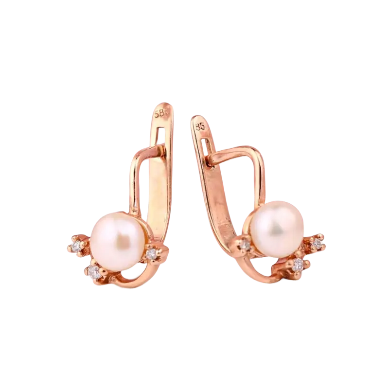 Product image 1 of the product “Earrings “Pearl with Stones” in 585 Rose Gold with Diamonds and Pearls ”