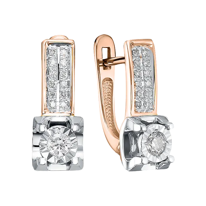 Product image 1 of the product “Earrings “Square with Stone Rows” in 585 Two-Tone Gold with Diamonds ”