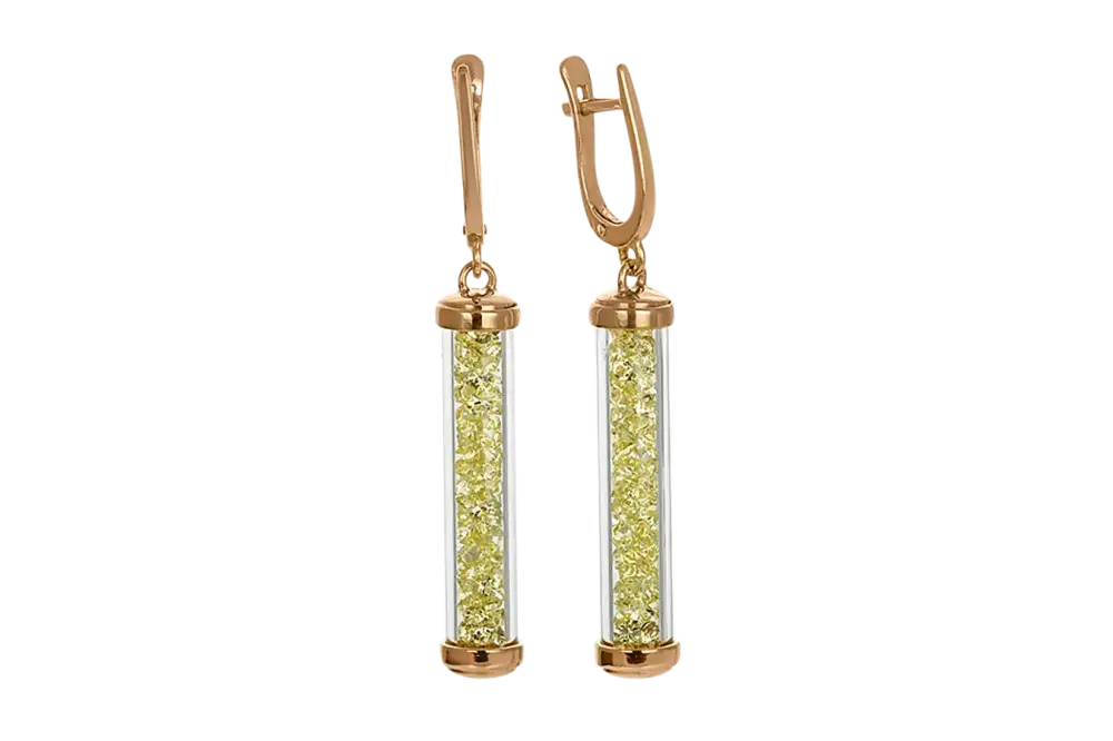 Artikelbild 1 des Artikels “Ohrringe „Röhrchen mit Kristallsplittern“ aus 925 Silber vergoldet mit Schmuckglas, Höhe 49 mm “