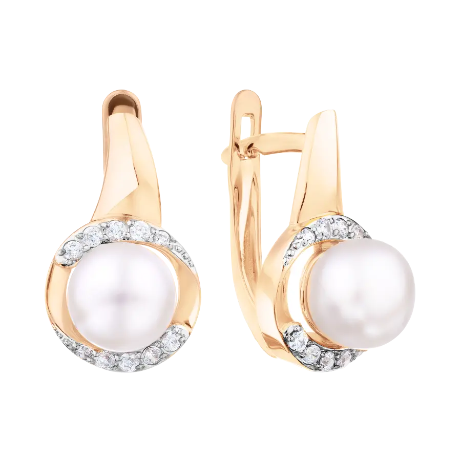 Product image 1 of the product “Earrings “Round in Stone Halo” in 585 Yellow Gold with Cubic Zirconia and Pearls ”