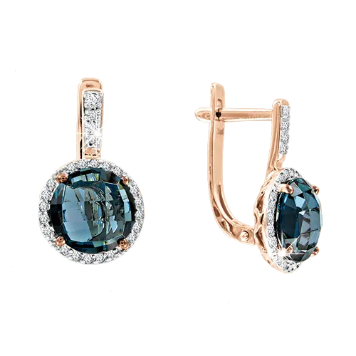 Artikelbild 1 des Artikels “Ohrringe „Rund im Steinkranz“ aus 585 Rotgold mit Brillanten und London Blue Topas “