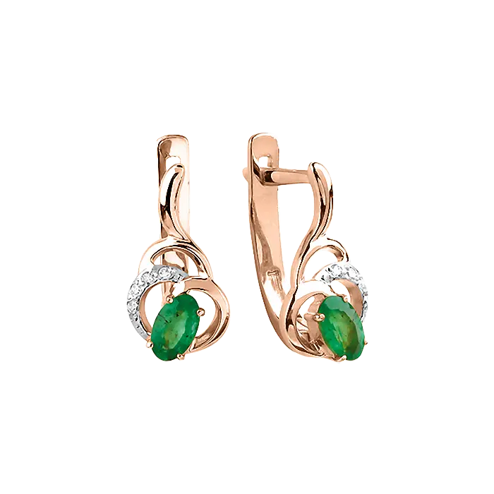 Artikelbild 1 des Artikels “Ohrringe „Schlaufe mit Stein“ aus 585 Rotgold mit Brillanten und Smaragd “