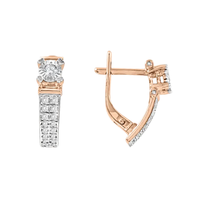 Product image 1 of the product “Earrings “Narrow with Solitaire” in 585 Two-Tone Gold with Diamonds, Height 15 mm ”