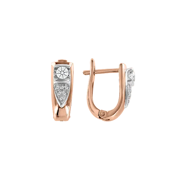 Product image 1 of the product “Earrings “Narrow with Stones” in 585 Two-Tone Gold with Diamonds ”