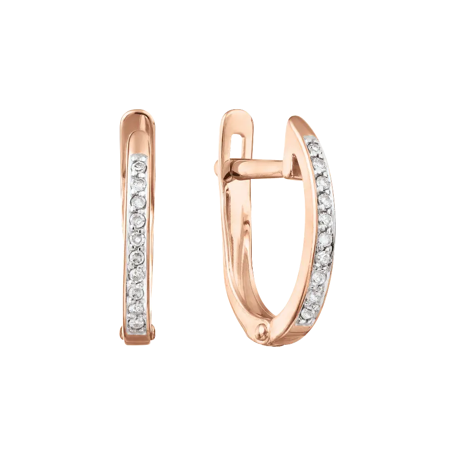 Product image 1 of the product “Earrings “Narrow with Stone Row” in 585 Rose Gold with Diamonds, Height 14 mm ”