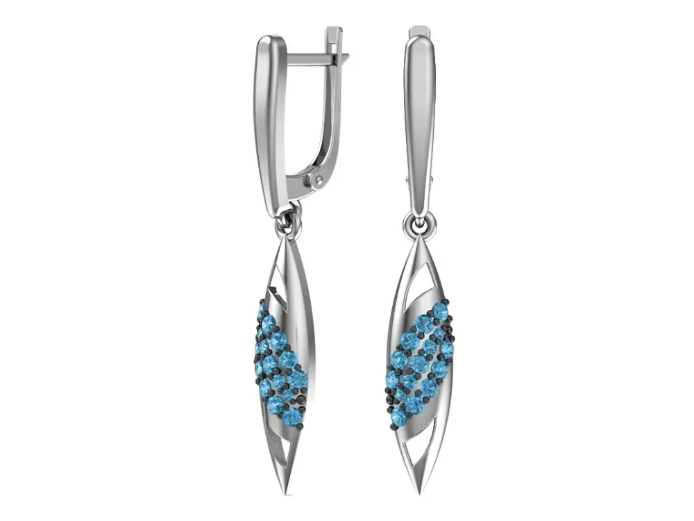 Artikelbild 1 des Artikels “Ohrringe „Schmales Blatt mit blauen Steinen“ aus 925 Silber mit Zirkonia “