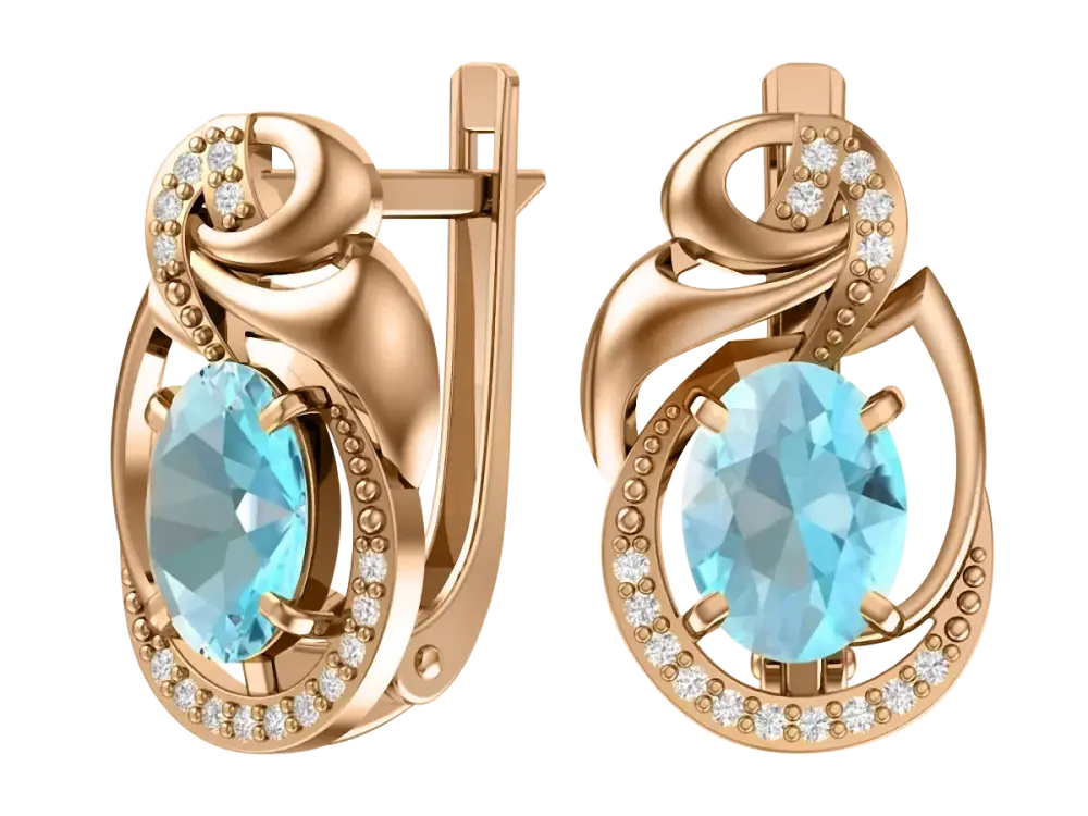 Artikelbild 1 des Artikels “Ohrringe „Schnörkel mit Oval“ aus 585 Rotgold mit Zirkonia und Topas “