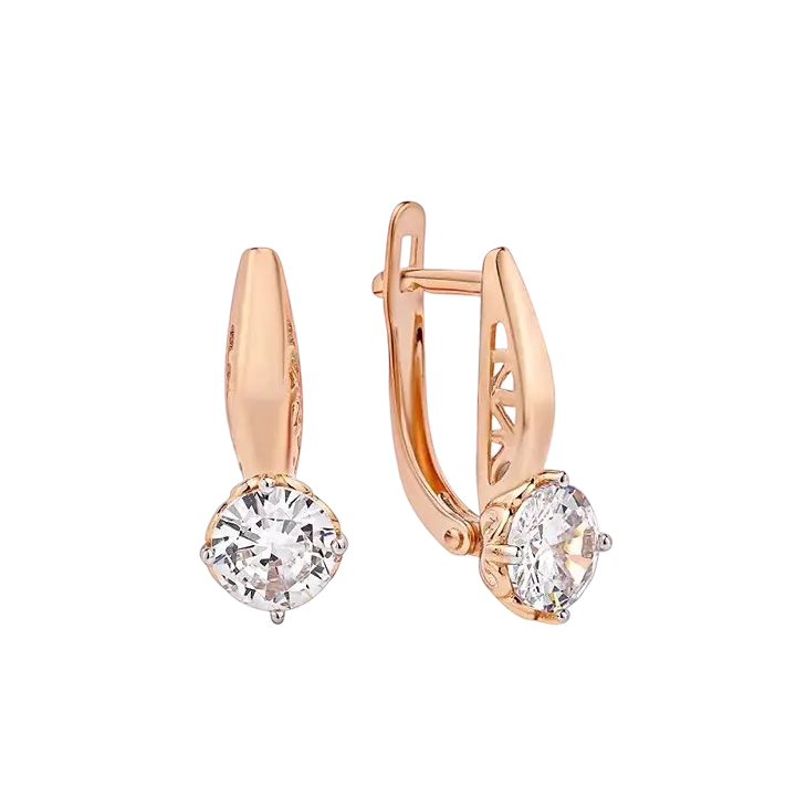 Product image 1 of the product “Earrings “Solitaire” in 585 Rose Gold with Cubic Zirconia and Pearls ”