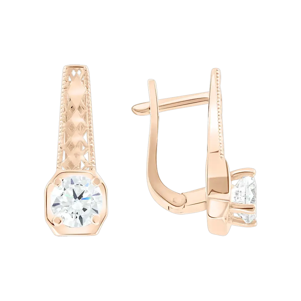 Product image 1 of the product “Earrings “Solitaire in Octagon” in 585 Rose Gold with Cubic Zirconia ”