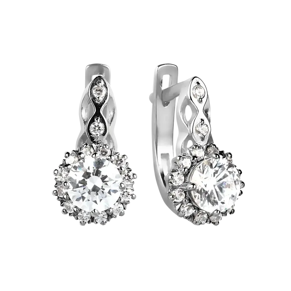 Product image 1 of the product “Earrings “Solitaire in Stone Halo” in 585 White Gold with Cubic Zirconia ”