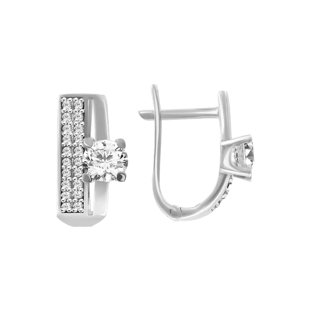 Product image 1 of the product “Earrings “Solitaire with Pavé” in 585 White Gold with Cubic Zirconia ”