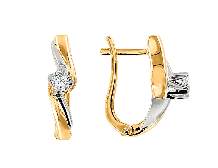 Artikelbild 1 des Artikels “Ohrringe „Solitär mit Wellenband“ aus 585 Bicolor-Gold mit Brillanten, Höhe 18 mm “