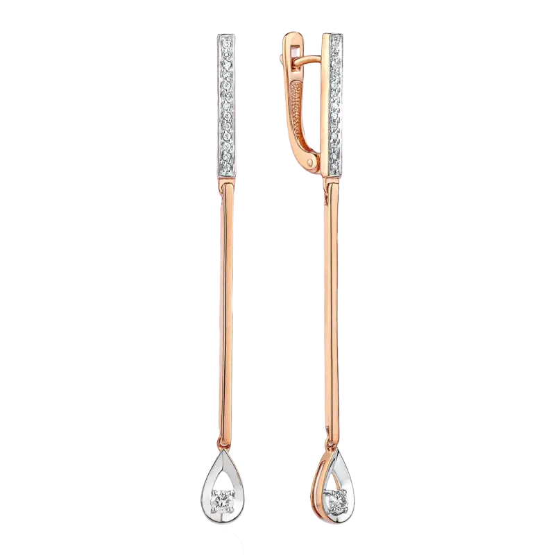 Product image 1 of the product “Earrings “Bar with Teardrop” in 585 Rose Gold with Diamonds and Diamonds ”