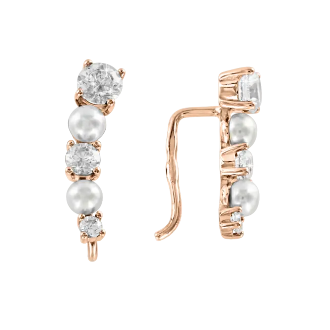 Product image 1 of the product “Earrings “Alternating Stones and Pearls” in 585 Rose Gold with Cubic Zirconia and Pearls ”