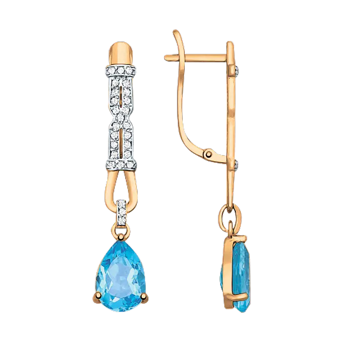 Artikelbild 1 des Artikels “Ohrringe „Tropfen mit Steinstab“ aus 585 Gelbgold mit Zirkonia und Topas “