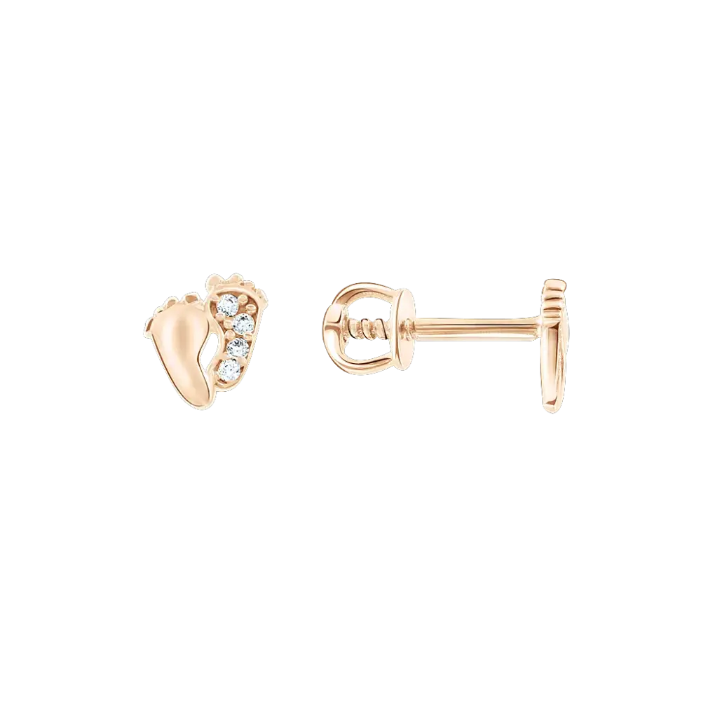 Product image 1 of the product “Stud Earrings “Baby Feet” in 585 Rose Gold with Cubic Zirconia ”