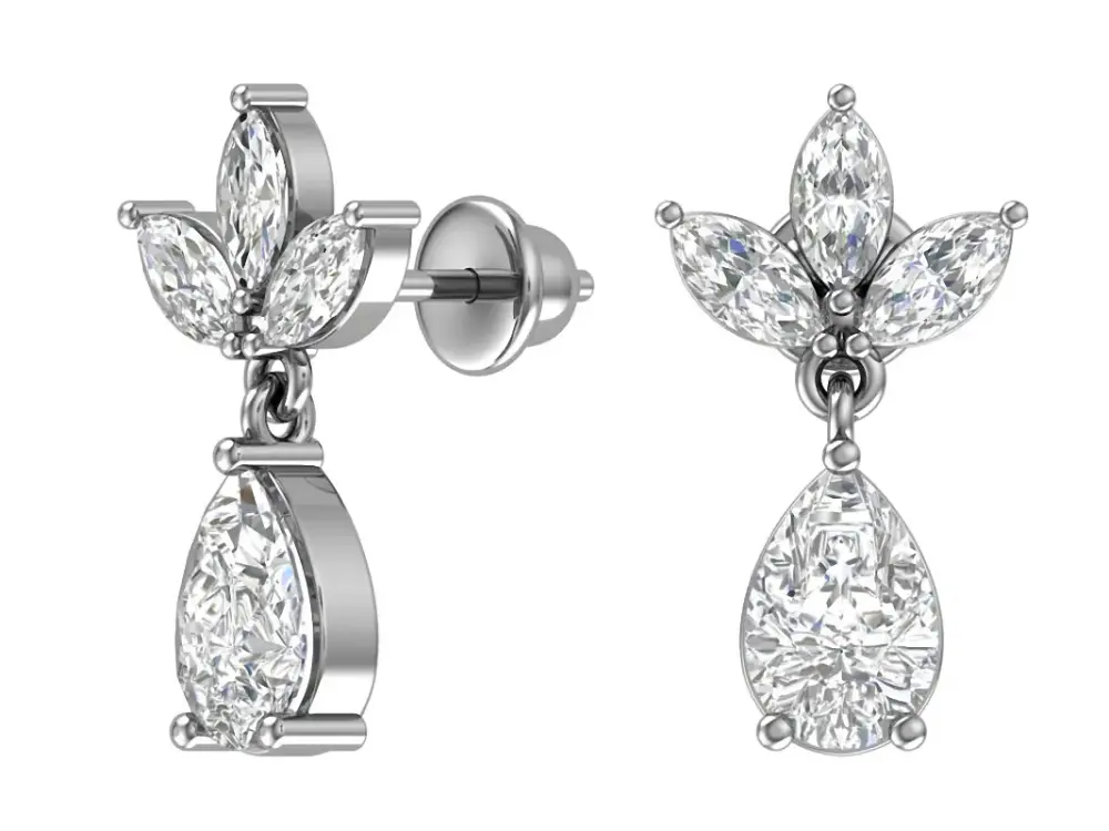 Artikelbild 1 des Artikels “Ohrstecker „Blätter mit Tropfen“ aus 925 Silber mit Zirkonia, Höhe 20 mm “