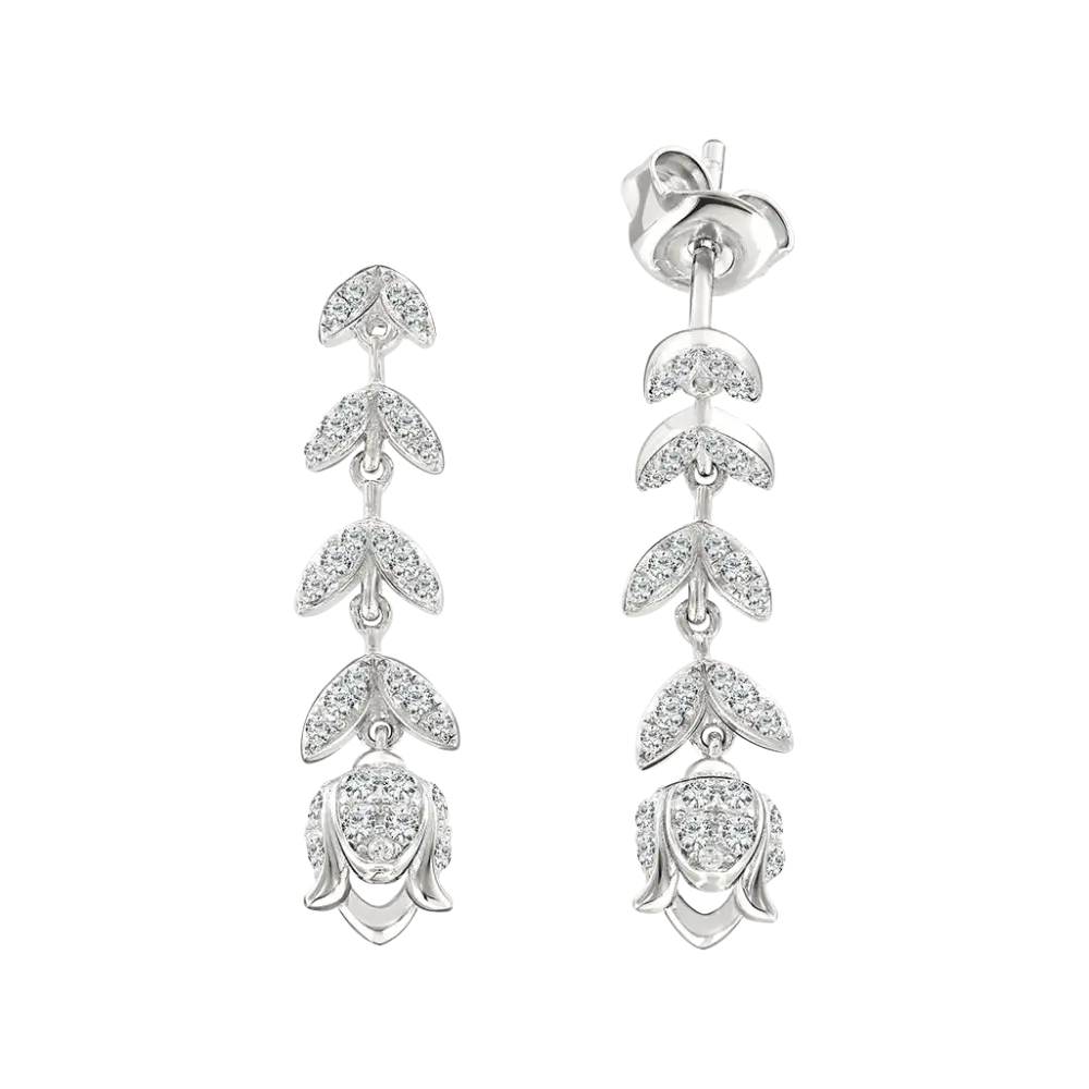 Product image 1 of the product “Stud Earrings “Hanging Row of Leaves” in 925 Sterling Silver with Cubic Zirconia ”