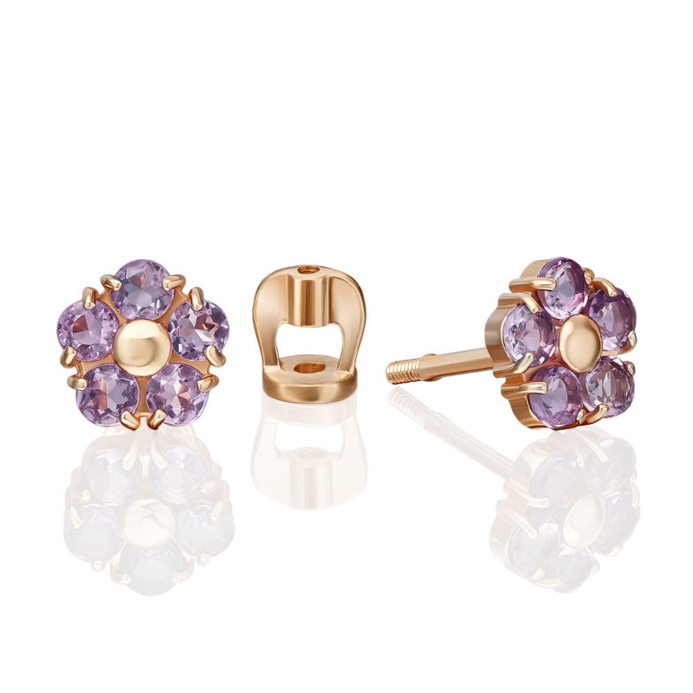 Product image 1 of the product “Stud Earrings “Flower” in 585 Rose Gold with Amethyst ”