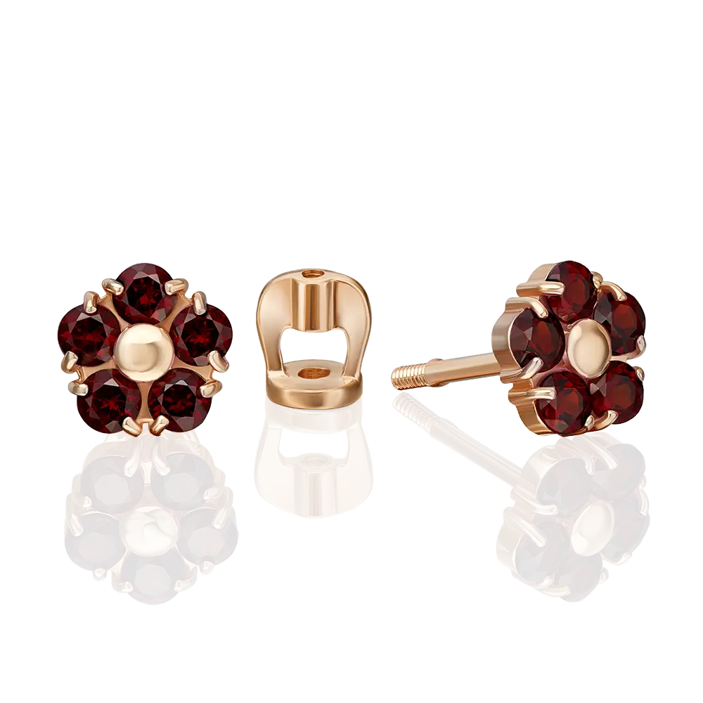 Product image 1 of the product “Stud Earrings “Flower” in 585 Rose Gold with Garnet ”