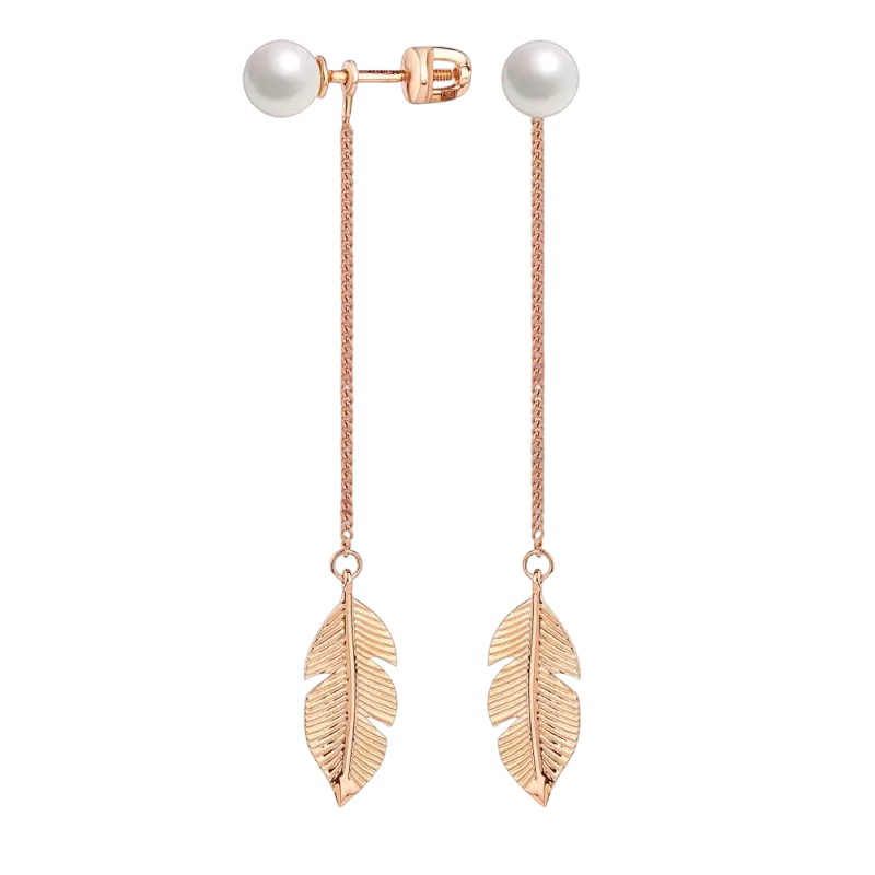 Artikelbild 1 des Artikels “Ohrstecker „Feder an Kette“ aus 585 Rotgold mit Perlen “