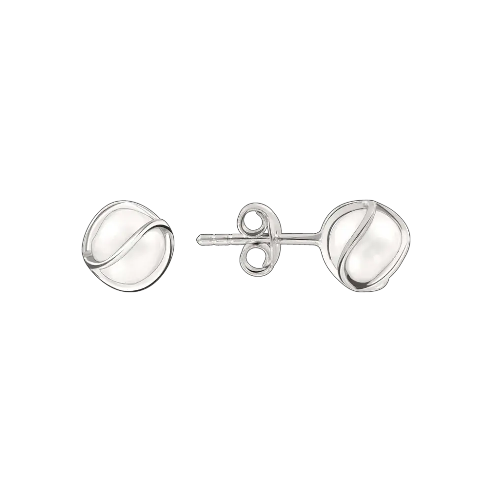 Product image 1 of the product “Stud Earrings “Wavy Disc” in 925 Sterling Silver with Pearls ”