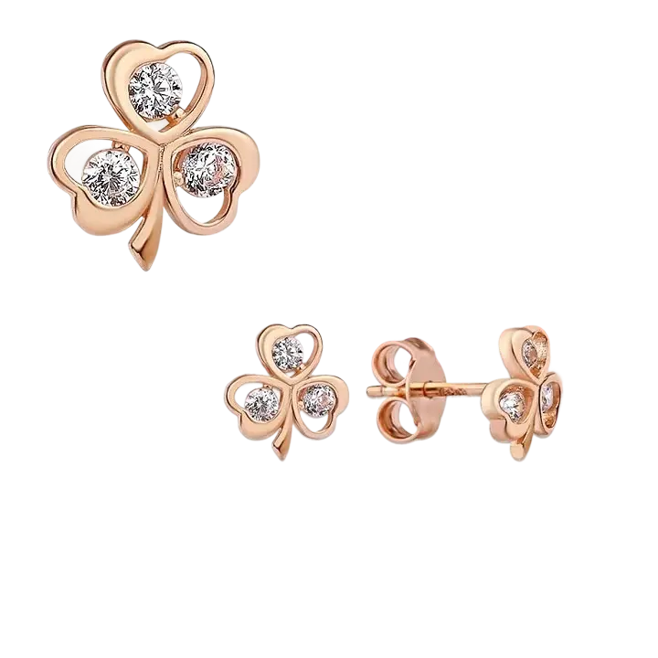 Product image 1 of the product “Stud Earrings “Clover” in 585 Rose Gold with Cubic Zirconia ”