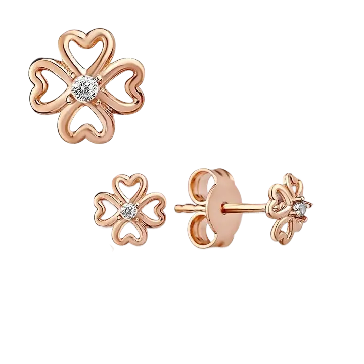 Product image 1 of the product “Stud Earrings “Clover of Hearts” in 585 Rose Gold with Cubic Zirconia ”