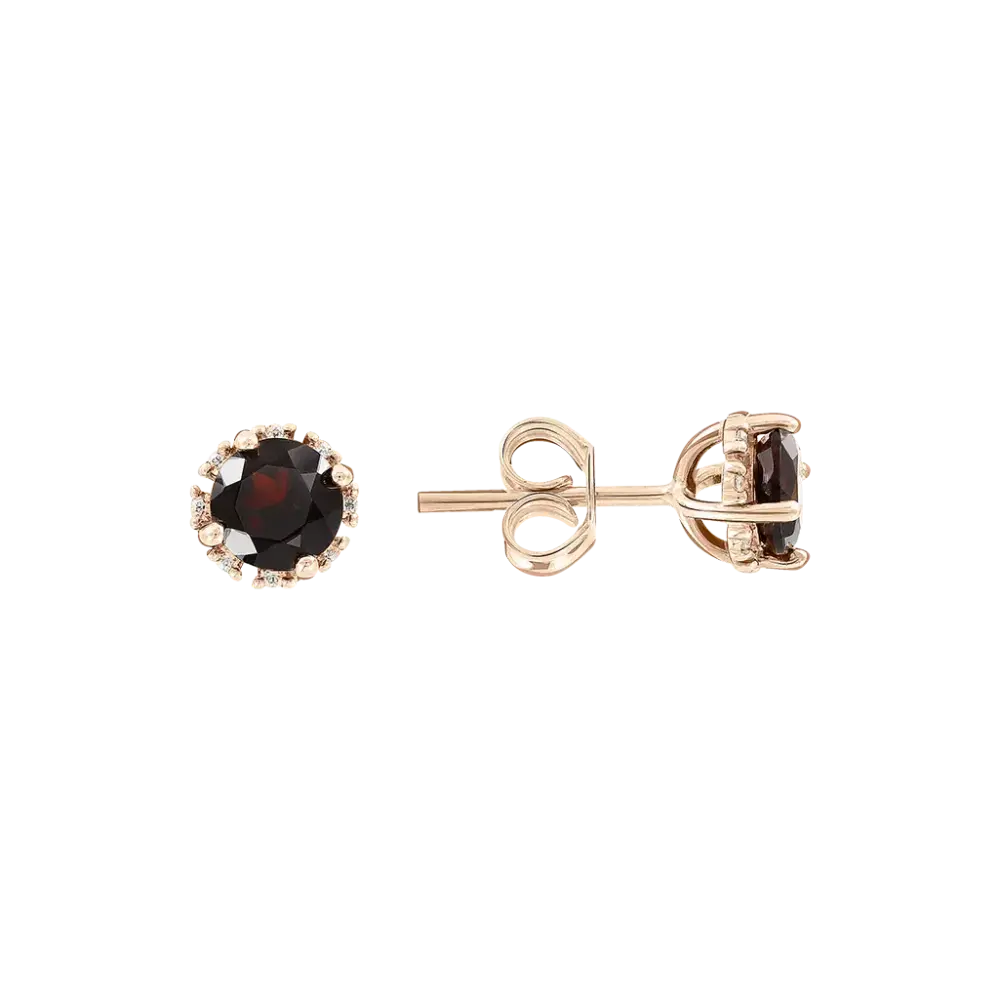 Product image 1 of the product “Stud Earrings “Small Round Garnet” in 585 Rose Gold with Cubic Zirconia and Garnet ”