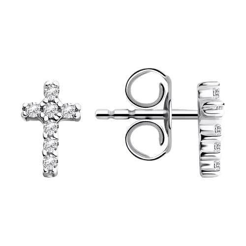 Product image 1 of the product “Stud Earrings “Cross with Stones” in 925 Sterling Silver with Cubic Zirconia ”