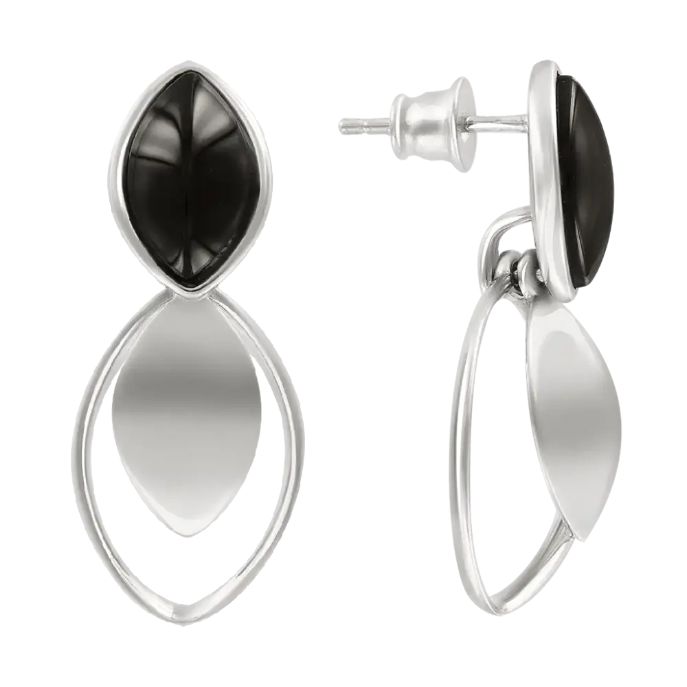 Product image 1 of the product “Stud Earrings “Navette with Open Frame” in 925 Sterling Silver with Agate ”