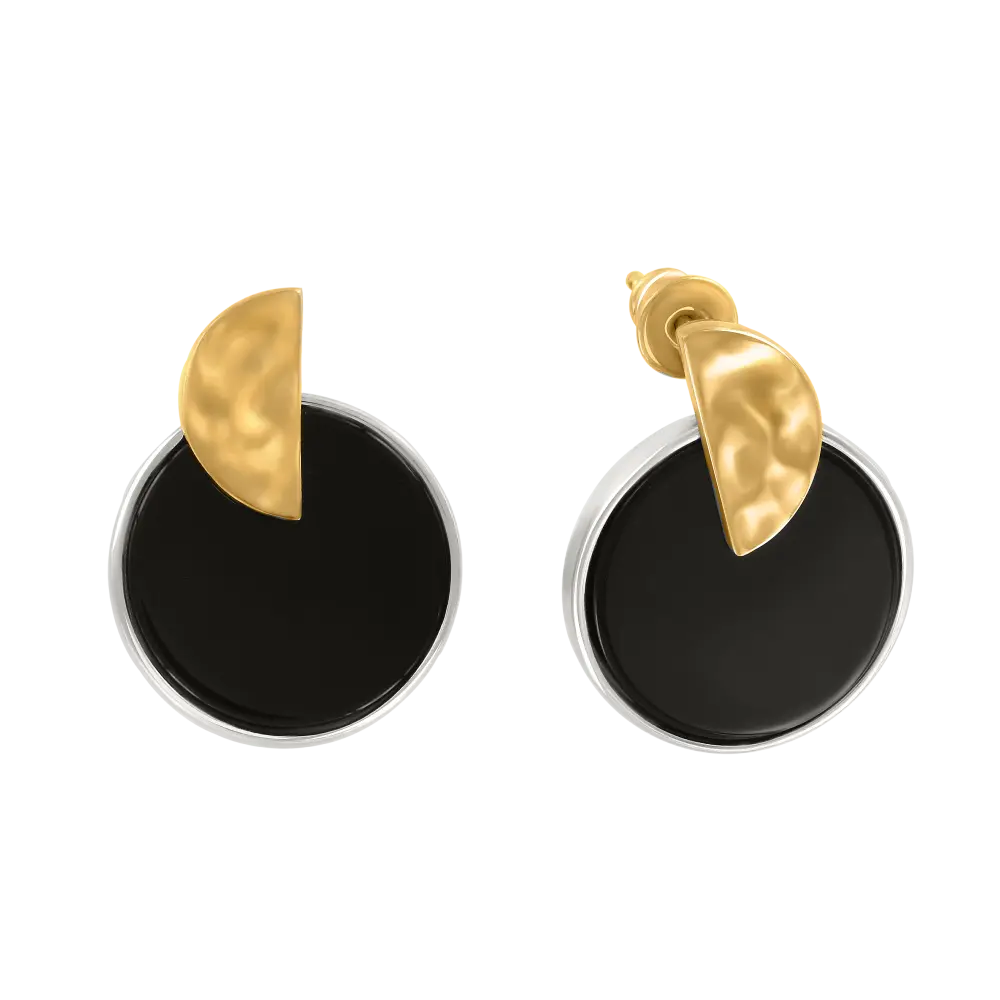 Product image 1 of the product “Stud Earrings “Onyx Disc with Crescent Moon” in Gold-Plated 925 Sterling Silver with Onyx ”