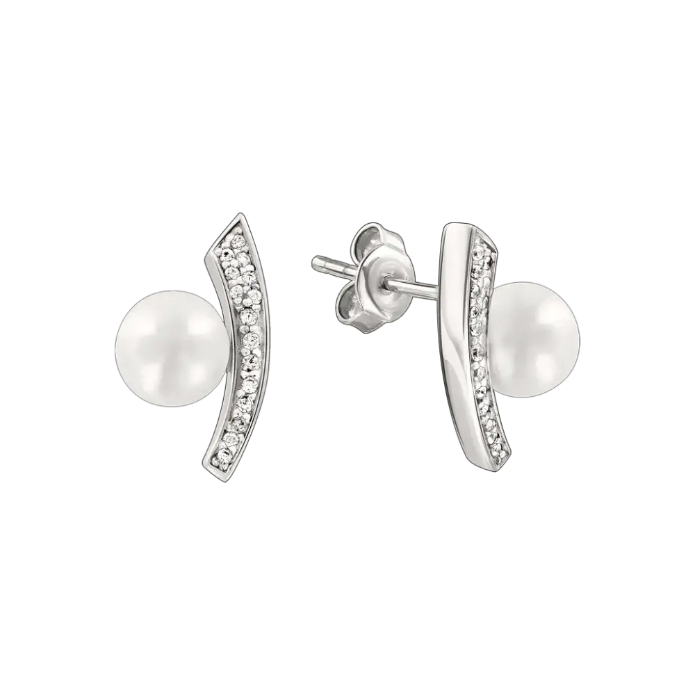 Artikelbild 1 des Artikels “Ohrstecker „Perle an Steg“ aus 925 Silber mit Zirkonia und Perlen “