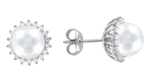Artikelbild 1 des Artikels “Ohrstecker „Perle mit Strahlenkranz“ aus 925 Silber mit Zirkonia und Perlen “