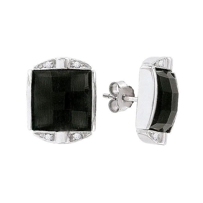 Artikelbild 1 des Artikels “Ohrstecker „Quadrat“ aus 925 Silber mit Zirkonia und Katzenauge “