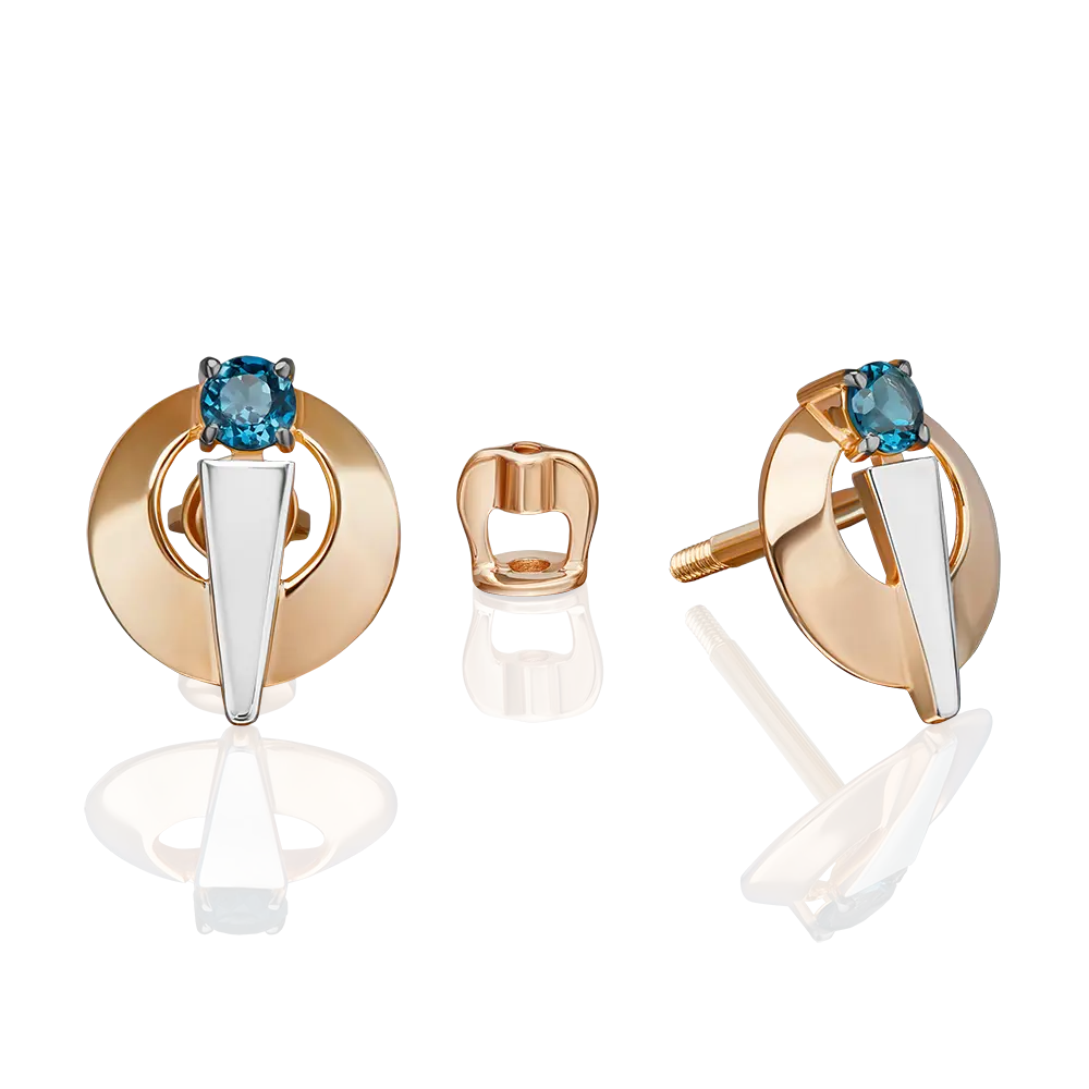 Artikelbild 1 des Artikels “Ohrstecker „Ring mit Keil“ aus 585 Bicolor-Gold mit Topas, Ø 10 mm “