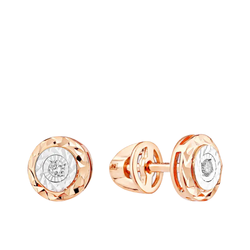 Artikelbild 1 des Artikels “Ohrstecker „Rund mit Facettenrand“ aus 585 Bicolor-Gold mit Brillanten und Diamanten “